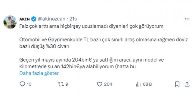 Gayrimenkul ve otomobil fiyatları dolar bazında yüzde 30 seviyesinde düştü!