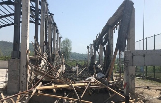 Zonguldak'ta spor salonu inşaatında iskele çöktü: 1 yaralı!