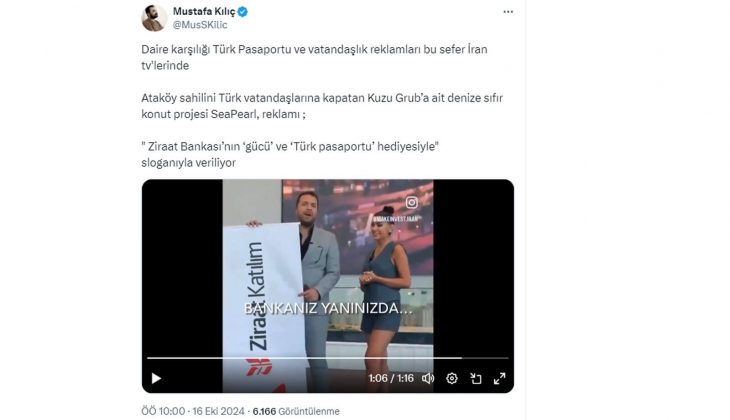 İran televizyonlarında ev karşılığı Türk Pasaportu denerek SeaPearl Ataköy projesinin reklamları yapılıyor!