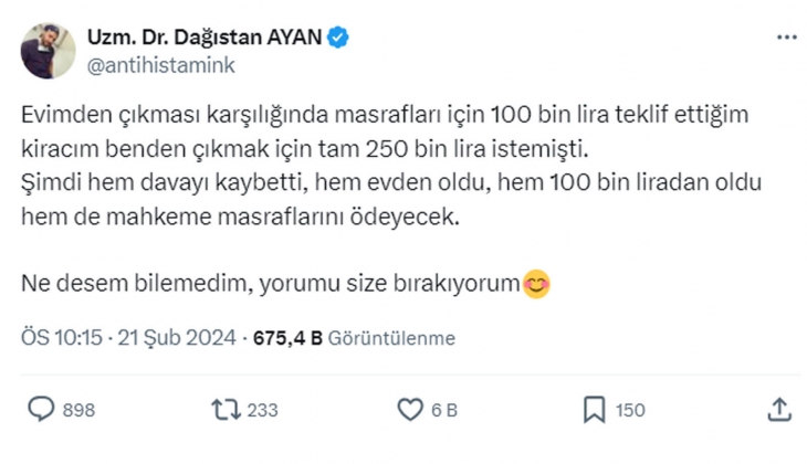 Evden çıkmak için 250 bin TL isteyen kiracıya şok: Davayı kaybetti, masrafları da ödeyecek! Kiracılar dikkat!