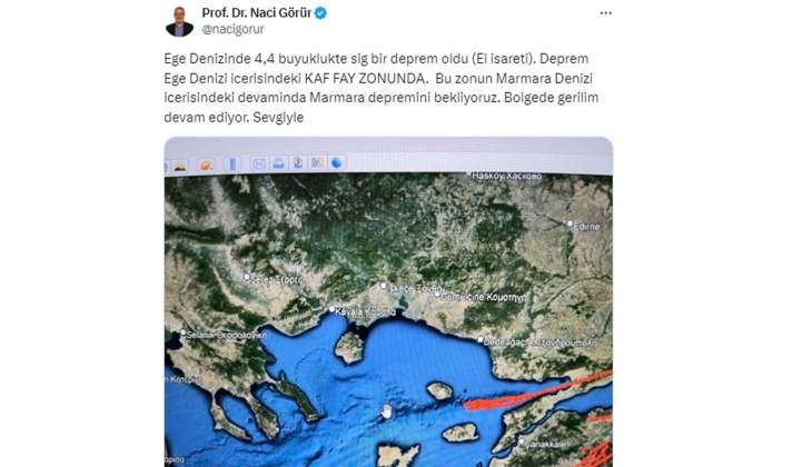 Ege Denizi 4.4 lük depremle sallandı! Prof. Dr. Naci Görür: Marmara depremini bekliyoruz, gerilim devam ediyor!
