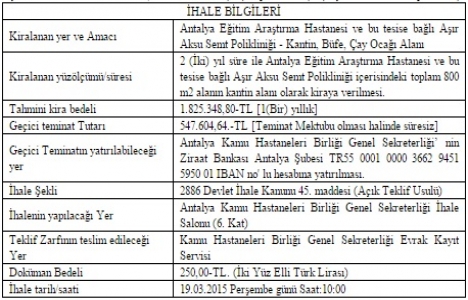 Antalya Eğitim Araştırma Hastanesi nden 2 kiralık kantin!