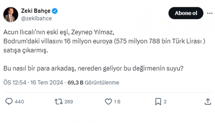 Acun Ilıcalı’nın eski eşi Zeynep Yılmaz, Bodrum daki villasını 16 milyon Euro ya satıyor!
