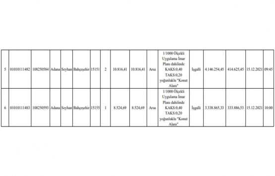 Adana da 33 milyon TL ye satılık 6 gayrimenkul!
