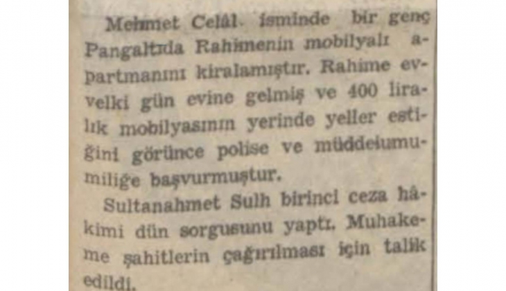 1941 yılında eşyalı evi kiralayan kiracı eşyaları çalmış!