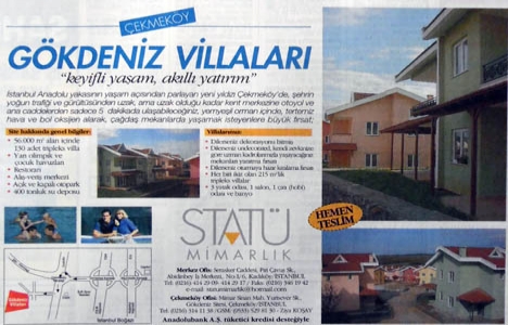 2002 yılında Çekmeköy Gökdeniz Villaları satışa sunulmuş!