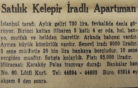 1953 yılında 5 katlı bir apartman 95.000 liraya satılacakmış!
