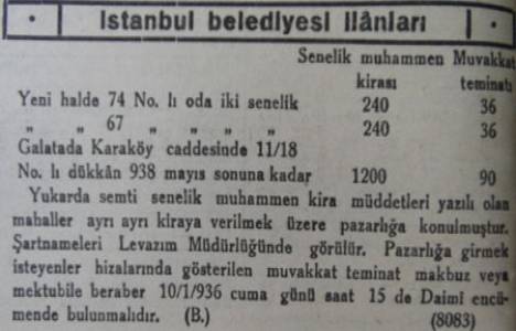 1936 yılında Galata Karaköy Caddesi'nde bir dükkan 1.200 liraya kiraya verilecekmiş!