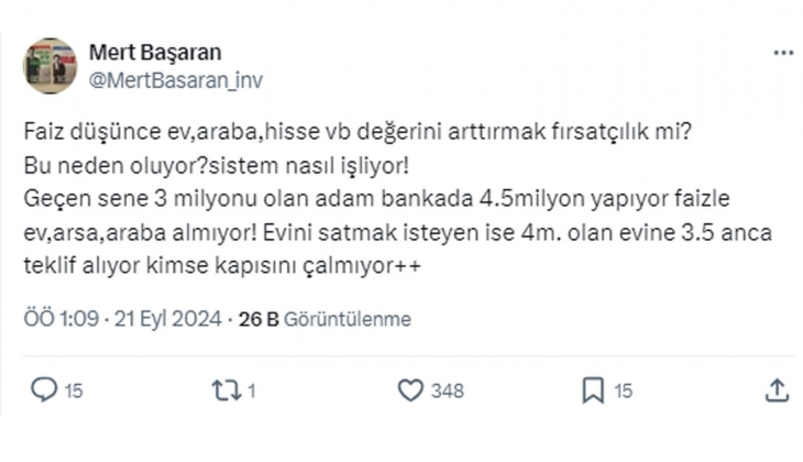 Faiz düşünce ev fiyatlarını artıran mı fırsatçı, faiz düşünce evi düşük rakamla almak isteyen mi?