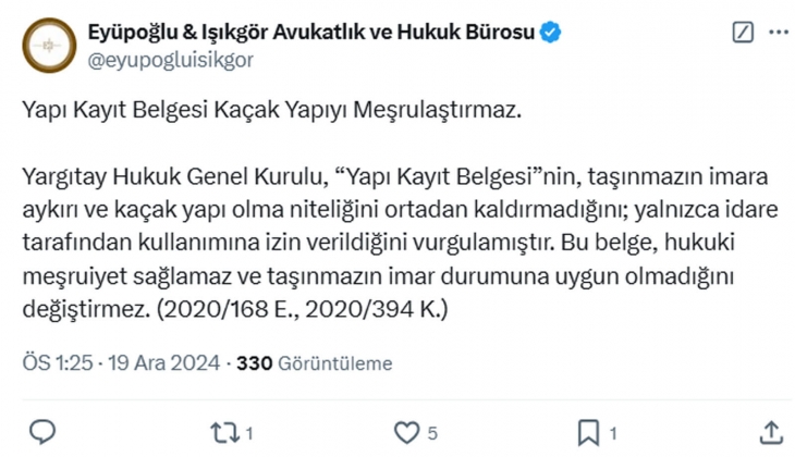 Yapı kayıt belgesiyle kaçak yapı meşrulaştırılabilir mi? 
