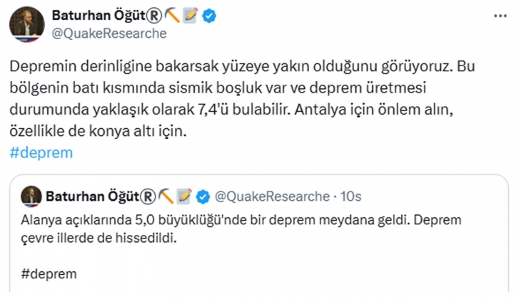 Deprem araştırmacısı Baturhan Öğüt ten Antalya uyarısı: Sismik boşluk var, 7.4 büyüklüğünde deprem üretebilir!