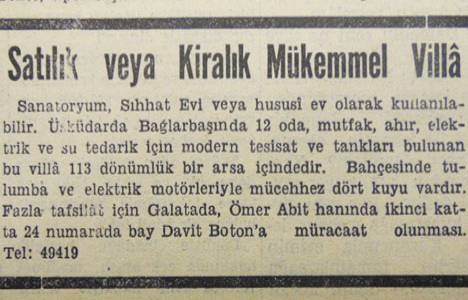1950 yılında Bağlarbaşı'nda 113 dönüm arsa içinde bir villa satılacakmış!