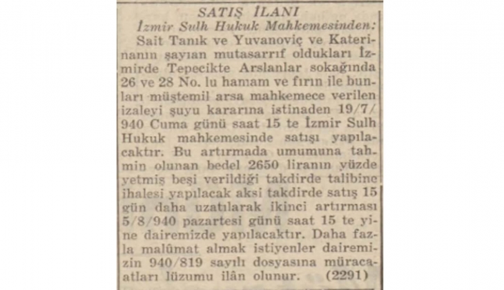 1940 yılında İzmir de 2 bin 650 liraya satılık arsa!