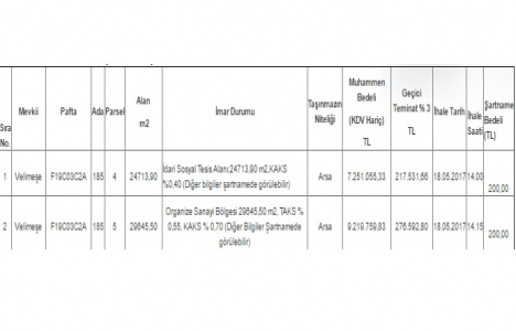Ergene Velimeşe OSB de 16,4 milyon TL ye satılık 2 adet arsa!