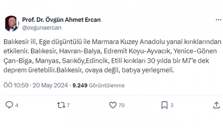 Prof. Dr. Övgün Ahmet Ercan dan o kente 7 büyüklüğünde deprem uyarısı: Batıya yerleşmeli! 