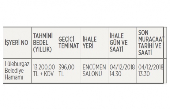 Lüleburgaz Belediye Başkanlığı 13,2 milyon TL ye şehir hamamı yaptıracak!