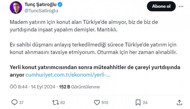 Ünlü ekonomistten ev sahibi düşmanı anlayışa tepki: Konutu oturmak için alabilirsiniz, yatırım için değil!