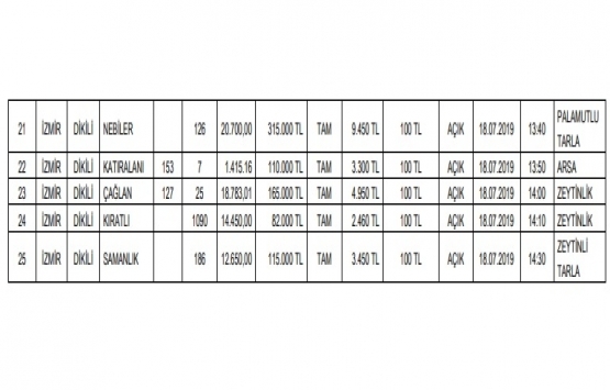 İzmir Dikili de 6.3 milyon TL ye satılık 25 gayrimenkul!