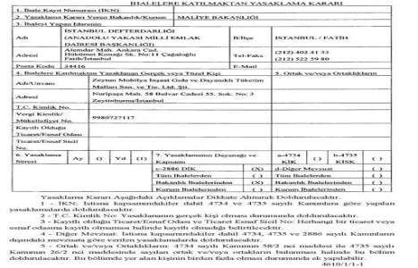 Milli Emlak Müdürlüğü nden Zeytun İnşaat a ihale yasağı!