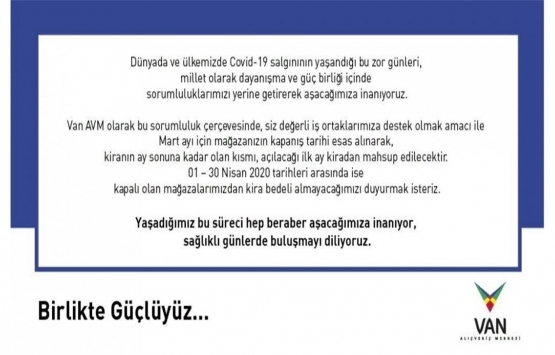 Van AVM de kiracılardan kira alınmayacak!