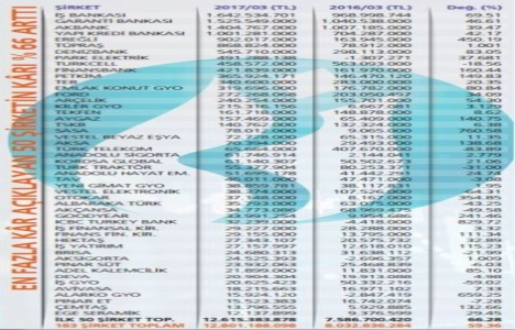 2017 nin ilk çeyreğinde hangi firma ne kadar kâr elde etti?