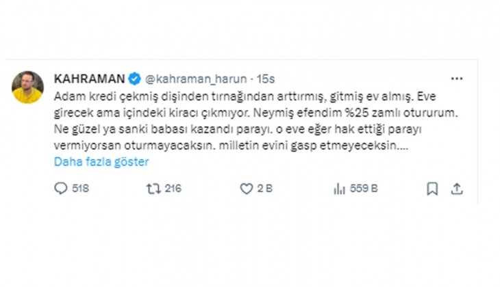 Eski gazeteci ve emekli borsacı Harun Kahraman dan kiracı tepkisi: Kirayı az verip oturanlar gasp yapıyor!