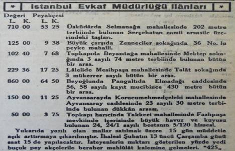 1935 yılında Serçehatun Cami arsası 710 liraya satılacakmış, Laleli'de bulunan bir arsa ise 229 liraya satılacakmış