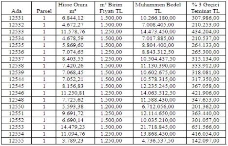 Erzurum da 206.3 milyon TL ye satılık 19 arsa!