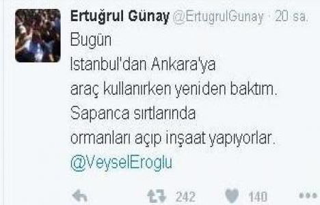 Ertuğrul Günay Sapanca ormanlarındaki yapılaşmayı şikayet etti!