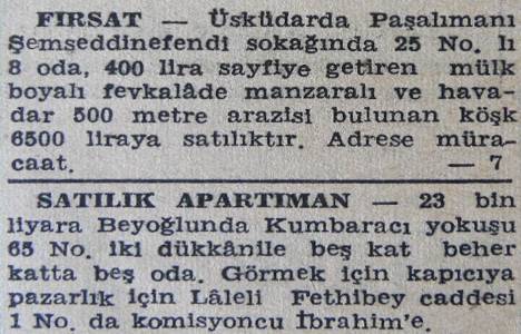 1943 yılında Üsküdar'da bir köşk 6.500 liraya satılacakmış!
