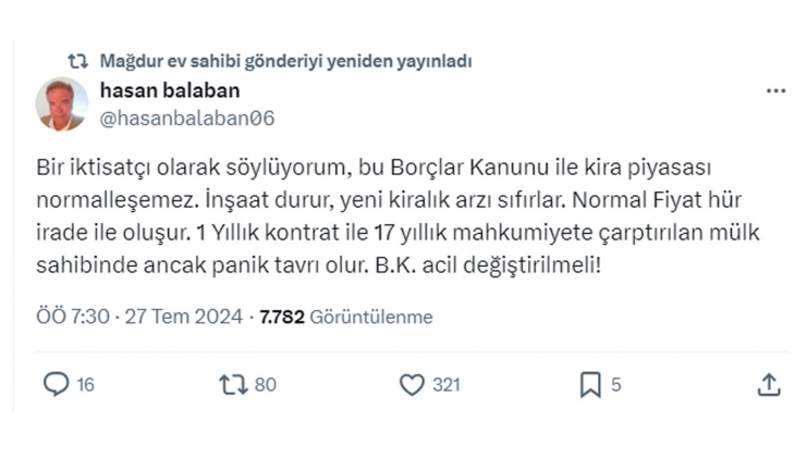 Mevcut Borçlar Kanunu ile kira piyasası normalleşemez! Ev sahibi ve kiracı anlaşmazlıkları için kanun acil değişmeli! 