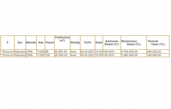 SGK dan Erzurum da 12.7 milyon TL ye satılık 2 arsa!