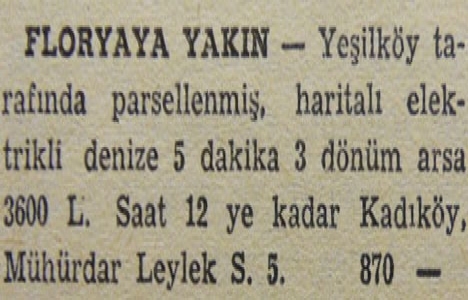 1950 yılında İstinye de 30 dönüm arsa acele satılacakmış!