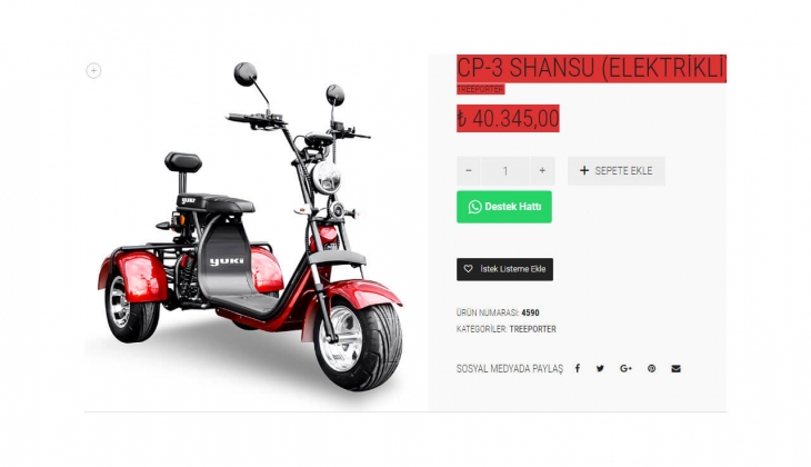 Yuki 3 tekerlekli elektrikli CP-3 SHANSU kaç TL? İşte 22 Temmuz 2022 fiyat listesi