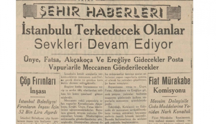 1941 yılında İstanbul dan göç başlamış!