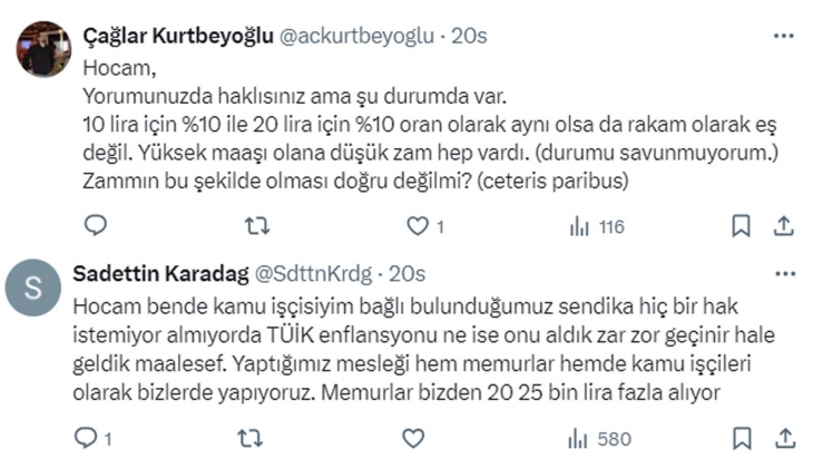 Mahfi Eğilmez: Kamu işçilerinin zammı da yüzde 49,25 e çıkarılsın! 