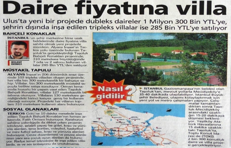 2006 yılında Taşoluk ta daire fiyatına villa!