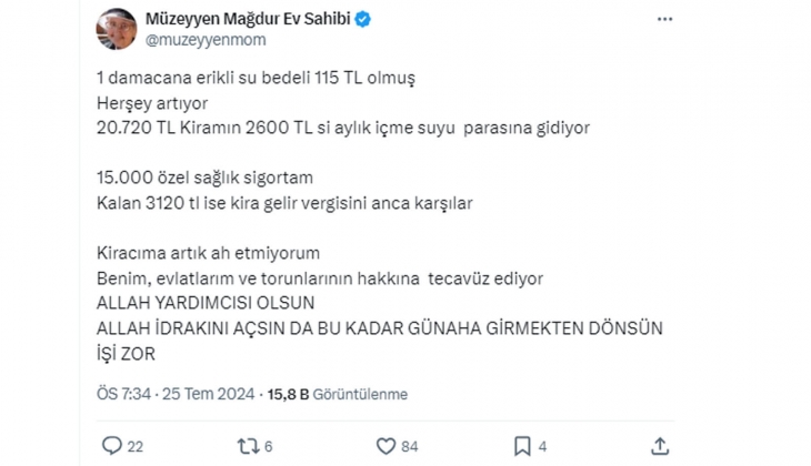 Mağdur ev sahibinden tepki: 20 bin 720 TL kira alıyorum, elime 3.120 TL kalıyor! Anca kira vergisini karşılar!