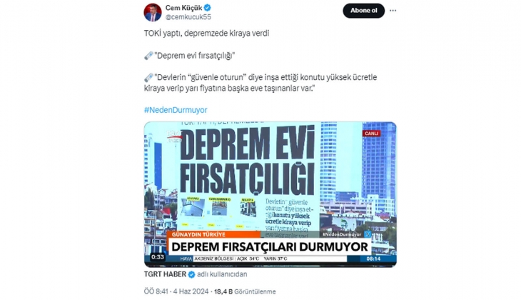 Deprem fırsatçıları: TOKİ nin yaptığı konutları depremzedelere kiralıyorlar!