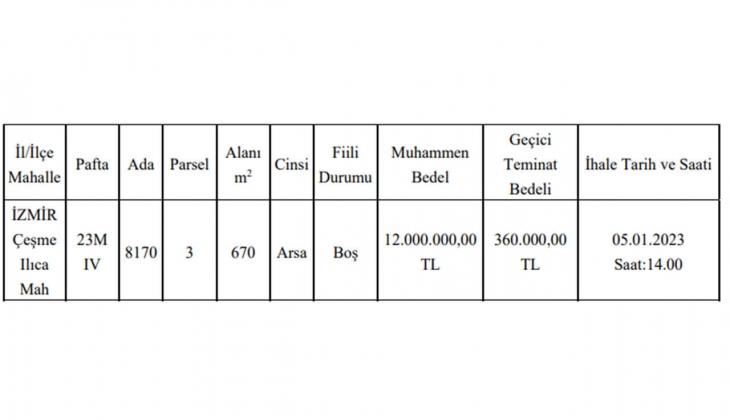 Çeşme Belediyesi Ilıca da KDV den muaf arsa satacak!