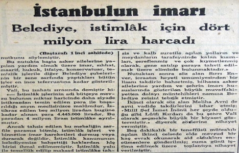 1941 yılında Belediye istimlak için 4 milyon lira harcamış!