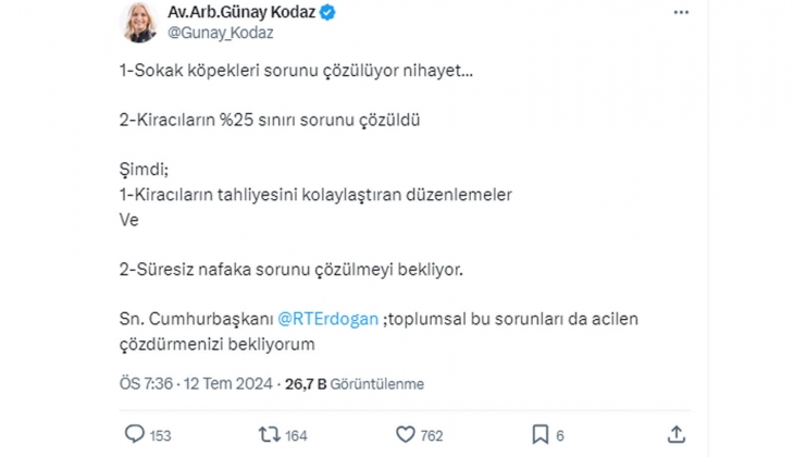 Avukattan Cumhurbaşkanı Erdoğan a çağrı: Yüzde 25 sınırı çözüldü, sıra kiracıların tahliyesini kolaylaştıran düzenlemede