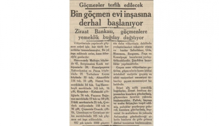 1937 yılında İzmir e bin adet göçmen konutu yapılmış!