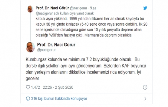 Naci Görür: Marmara’da minimum 7.2 büyüklüğünde deprem olacak!