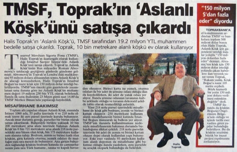 2007 yılında TMSF, Aslanlı Köşk ü satışa çıkardı!