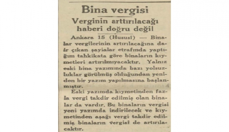 1935'te konut sahiplerinden alınan eksik ve fazla vergilere çözüm getirilmiş!