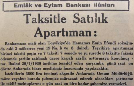 1936 yılında Teşvikiye'de 8 daireli bir apartman 3.500 bin lira teminatla satılacakmış!