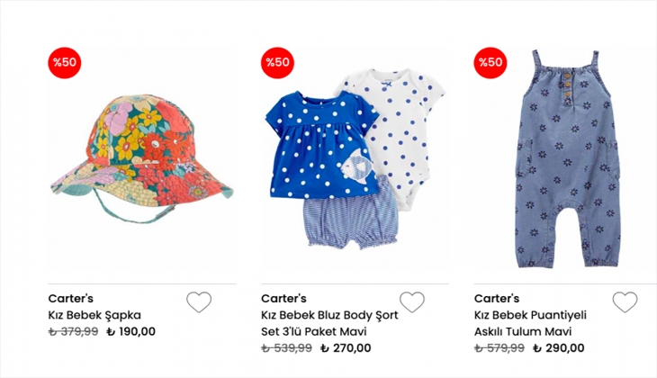 Bebeğiniz Carters’la daha da güzel olacak. Yüzde 50 indirimli 28 Eylül 2022 Carters fiyat listesi