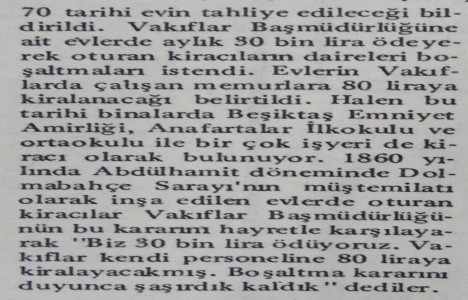1982 yılında Vakıflar, Akaretler deki 70 tarihi evin tahliye edilmesini istemiş!