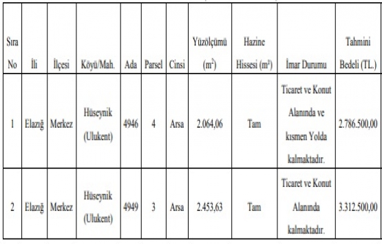 Elazığ Merkez de 6 milyon TL ye satılık 2 arsa!
